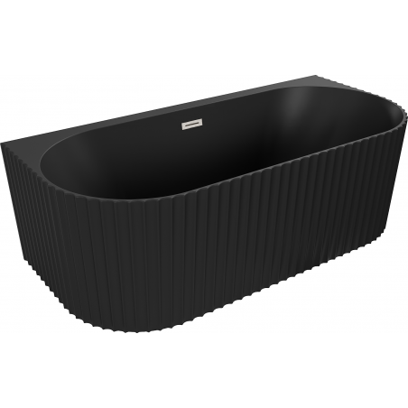 Mexen Sella freestanding back-to-wall fluted bathtub 150 x 75 cm, black matte, brushed nickel overflow - 52711507571-97
