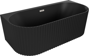 Mexen Sella freestanding back-to-wall fluted bathtub 150 x 75 cm, black matte, brushed nickel overflow - 52711507571-97
