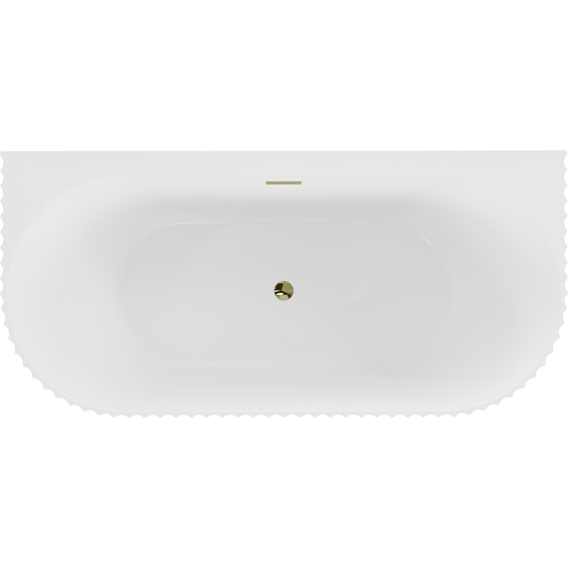 Mexen Sella freestanding back-to-wall fluted bath 170 x 80 cm, glossy white, gold overflow - 52711708000-50
