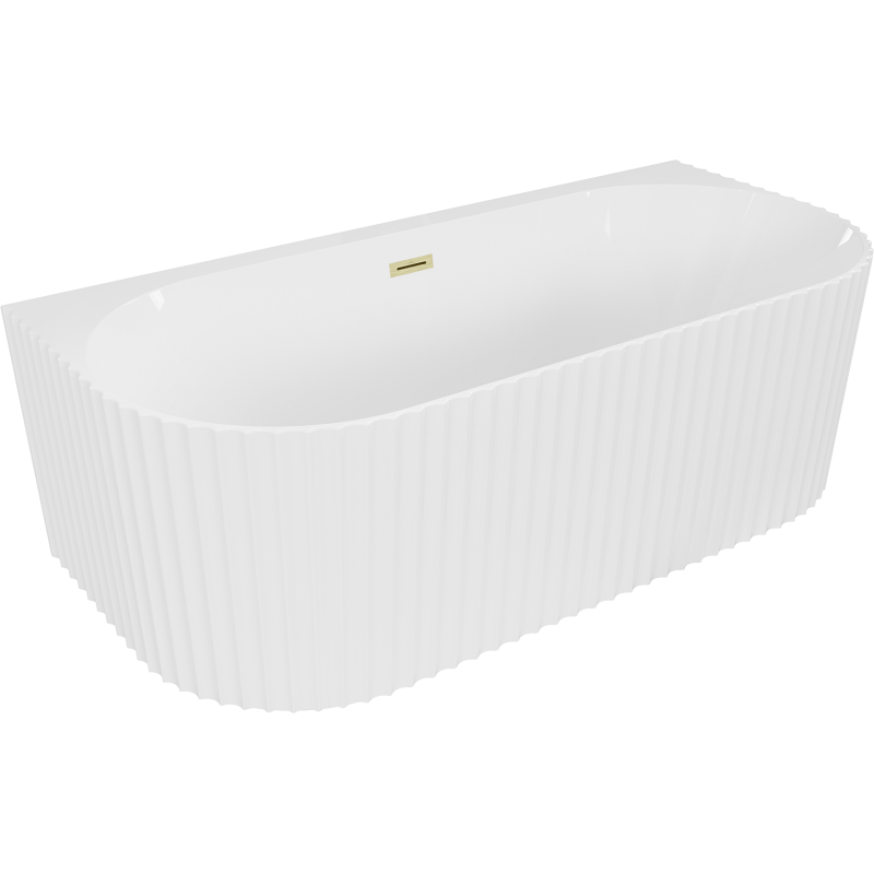 Mexen Sella freestanding ribbed bathtub 170 x 80 cm, glossy white, brushed gold overflow - 52711708000-55