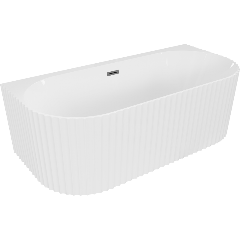 Mexen Sella freestanding wall-adjacent ribbed bathtub 170 x 80 cm, white gloss, brushed gun gray overflow - 52711708000-66