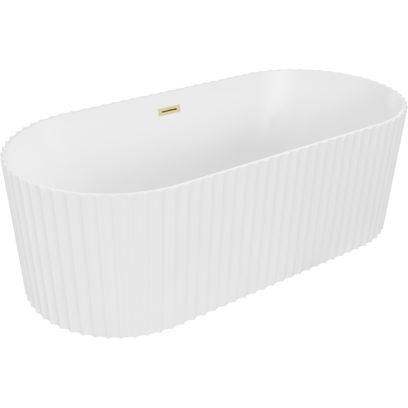 Mexen Paola freestanding fluted bathtub 170 x 80 cm, white matte, brushed gold overflow - 52721708001-55