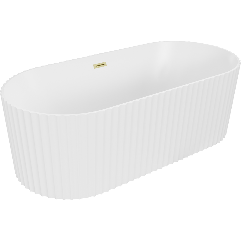 Mexen Paola freestanding ribbed bathtub 170 x 80 cm, white matte, brushed gold overflow - 52721708001-55