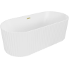 Mexen Paola freestanding ribbed bathtub 170 x 80 cm, white matte, brushed gold overflow - 52721708001-55