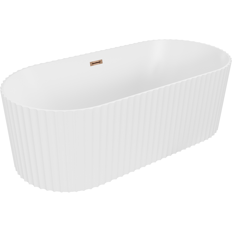 Mexen Paola freestanding fluted bath 170 x 80 cm, white matte, overflow rose gold - 52721708001-60