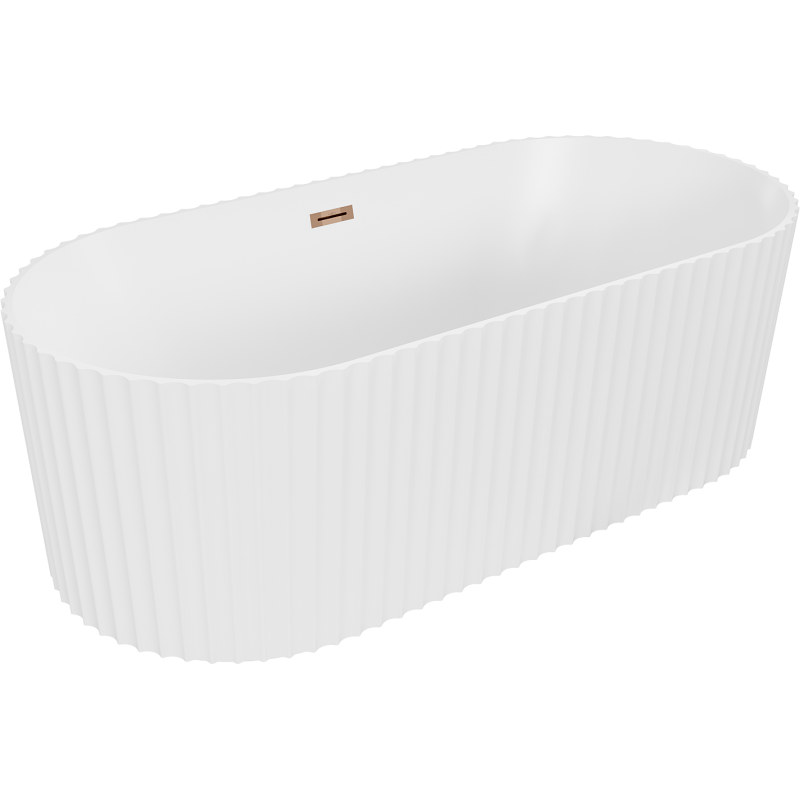 Mexen Paola freestanding ribbed bathtub 170 x 80 cm, white matte, overflow pink gold - 52721708001-60