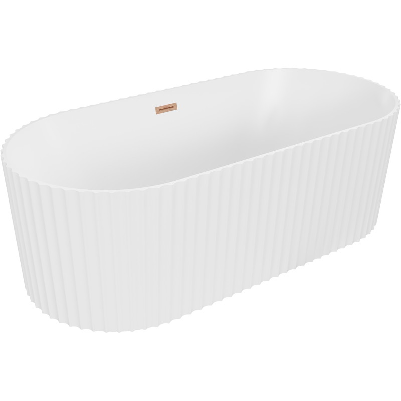 Mexen Paola freestanding fluted bathtub 170 x 80 cm, white matte, brushed copper overflow - 52721708001-65