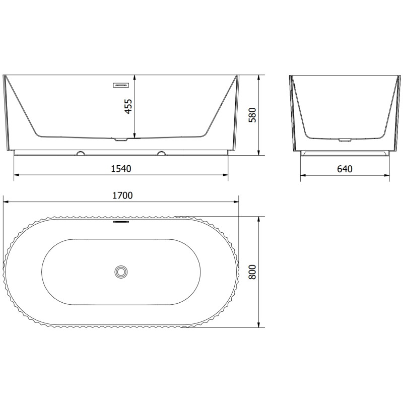 Mexen Paola freestanding fluted bathtub 170 x 80 cm, white matte, brushed copper overflow - 52721708001-65