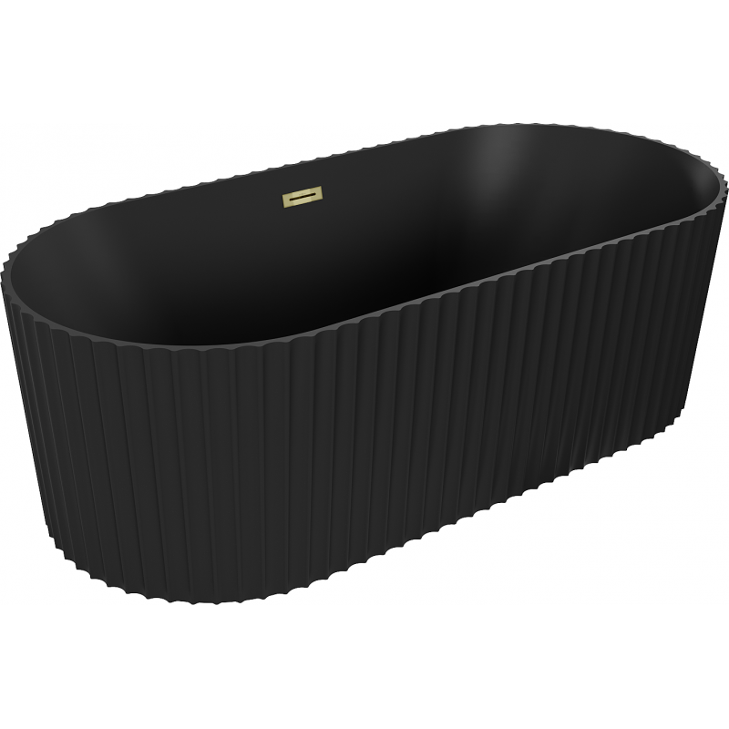 Mexen Paola freestanding ribbed bathtub 170 x 80 cm, matte black, gold overflow - 52721708071-50