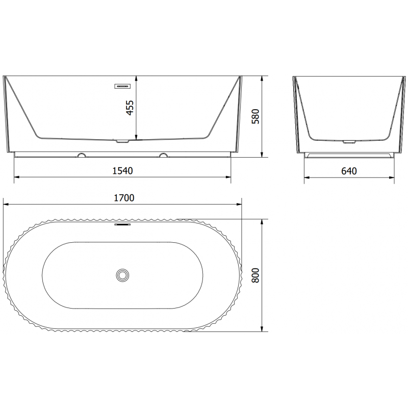 Mexen Paola freestanding fluted bathtub 170 x 80 cm, matte black, overflow rose gold - 52721708071-60