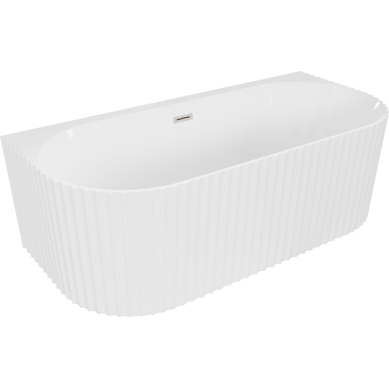 Mexen Sella freestanding ribbed wall bathtub 170 x 80 cm, white gloss, brushed nickel overflow - 52711708000-97