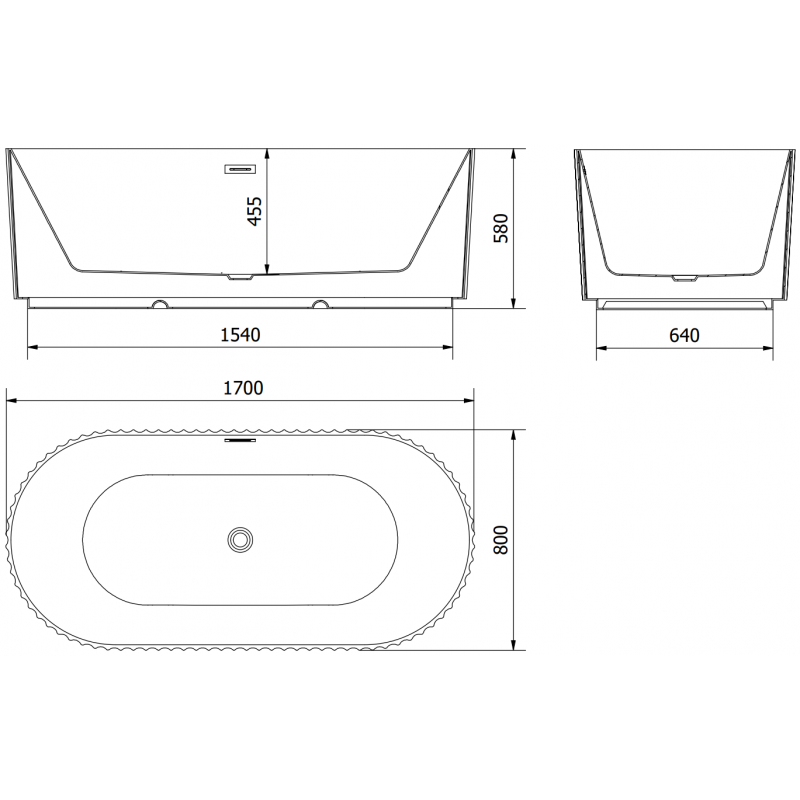 Mexen Paola freestanding fluted bathtub 170 x 80 cm, matte black, brushed copper overflow - 52721708071-65