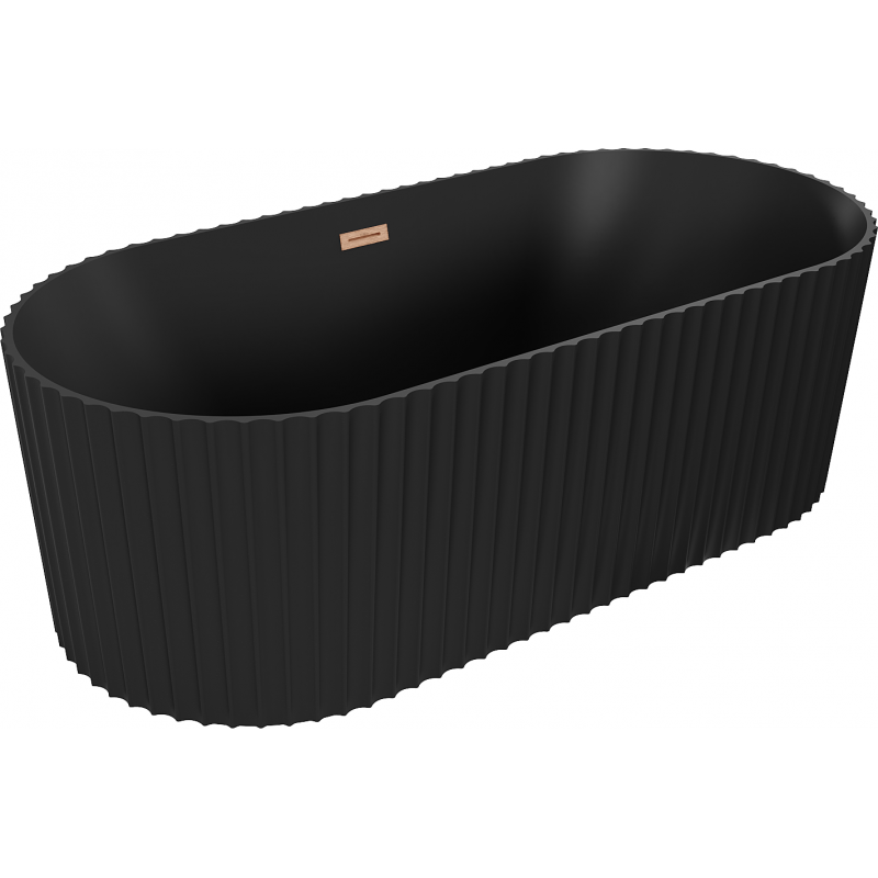 Mexen Paola freestanding fluted bathtub 170 x 80 cm, matte black, brushed copper overflow - 52721708071-65