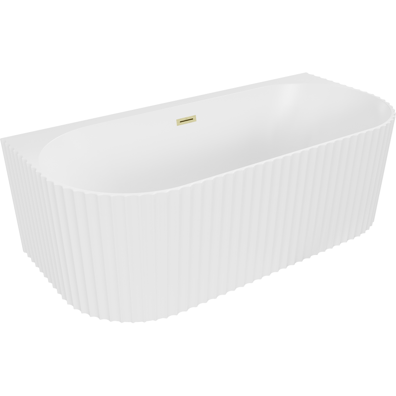Mexen Sella freestanding ribbed wall-mounted bathtub 170 x 80 cm, matte white, brushed gold overflow - 52711708001-55