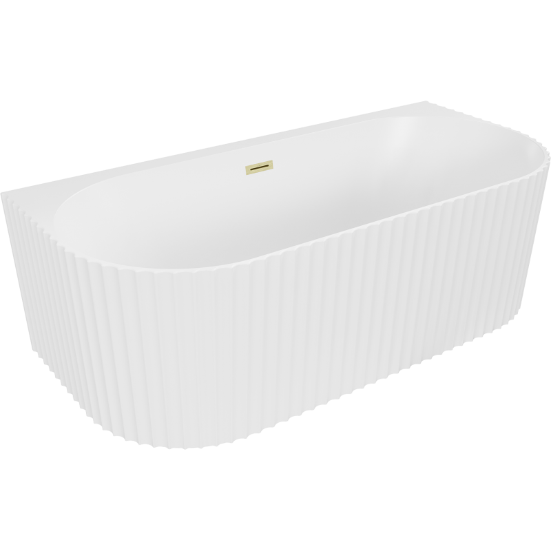 Mexen Sella freestanding wall-adjacent ribbed bathtub 170 x 80 cm, white matte, brushed gold overflow - 52711708001-55