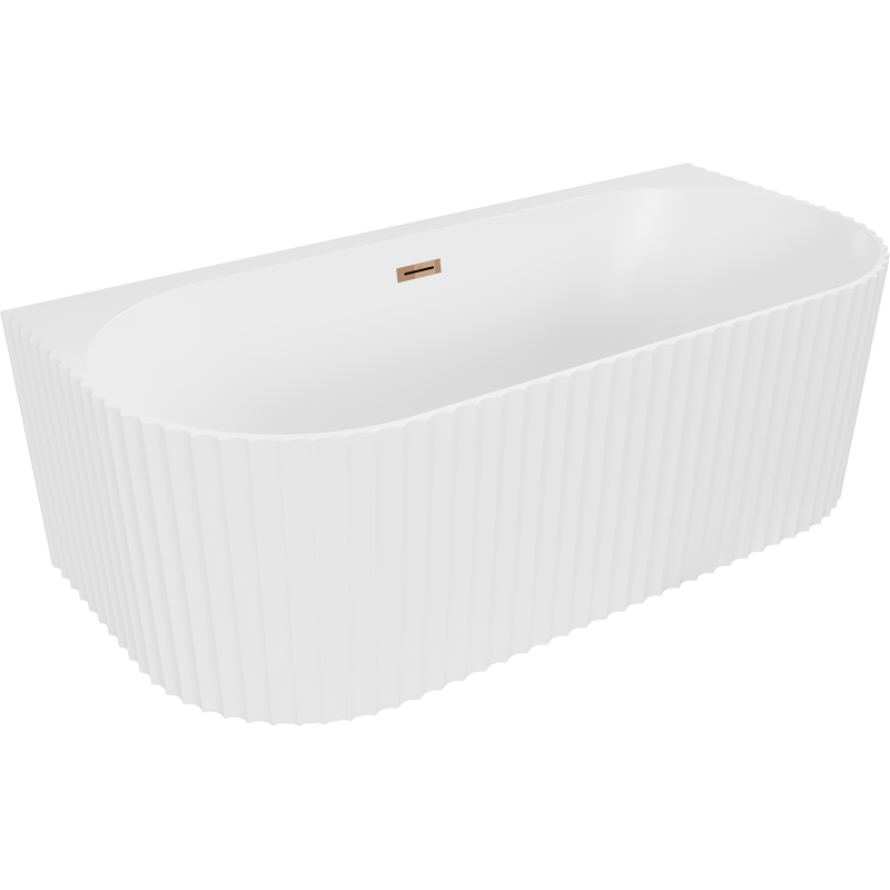 Mexen Sella freestanding wall-adjacent fluted bathtub 170 x 80 cm, matt white, rose gold overflow - 52711708001-60
