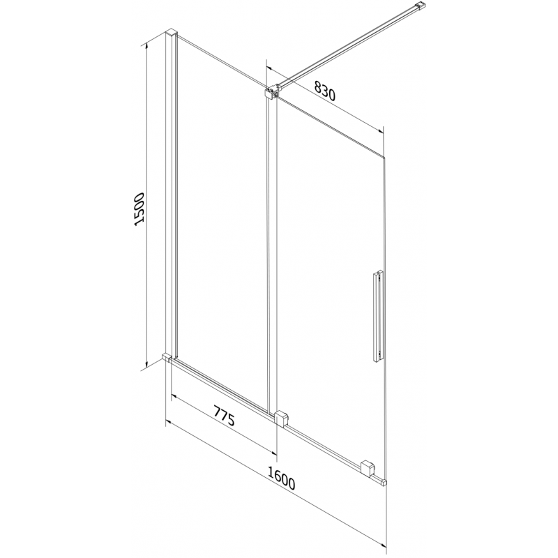 Mexen Velar 2-wing sliding bath screen 160 x 150 cm, graphite, black - 896-160-000-41-70