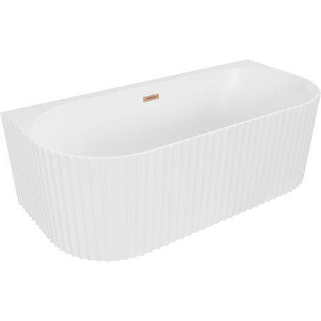 Mexen Sella freestanding wall-adjacent ribbed bathtub 170 x 80 cm, white matte, brushed copper overflow - 52711708001-65