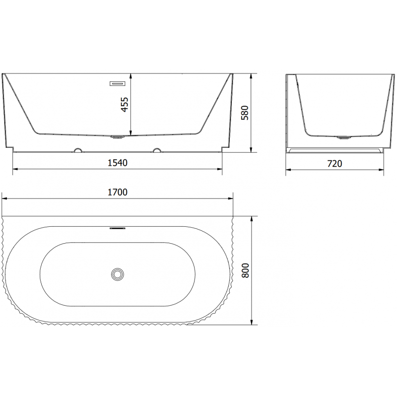 Mexen Sella freestanding wall-adjacent ribbed bathtub 170 x 80 cm, white matte, brushed copper overflow - 52711708001-65