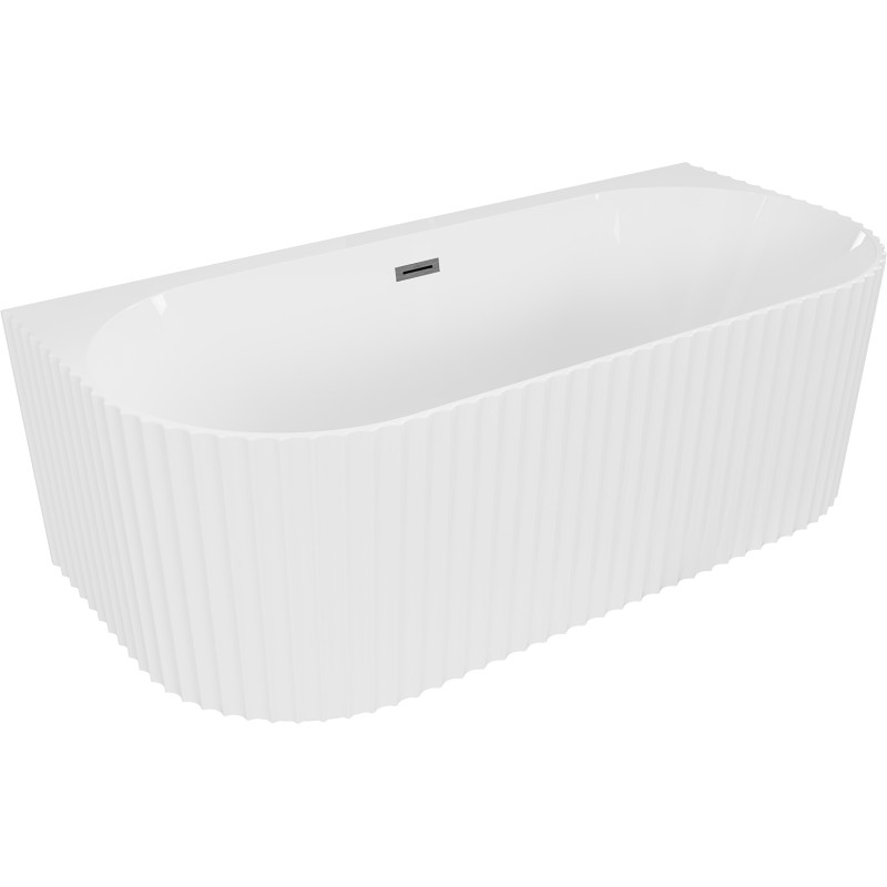 Mexen Sella freestanding wall-mounted bathtub grooved 170 x 80 cm, white matte, brushed gun gray overflow - 52711708001-66