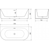 Mexen Sella freestanding wall-mounted bathtub grooved 170 x 80 cm, white matte, brushed gun gray overflow - 52711708001-66