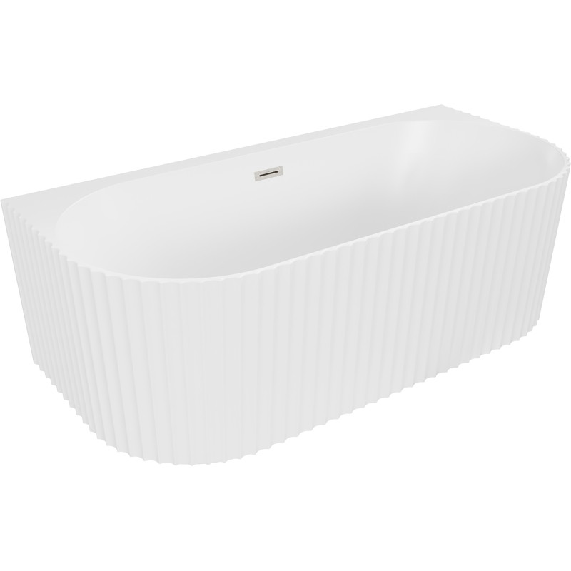 Mexen Sella freestanding back-to-wall fluted bathtub 170 x 80 cm, white matte, brushed nickel overflow - 52711708001-97