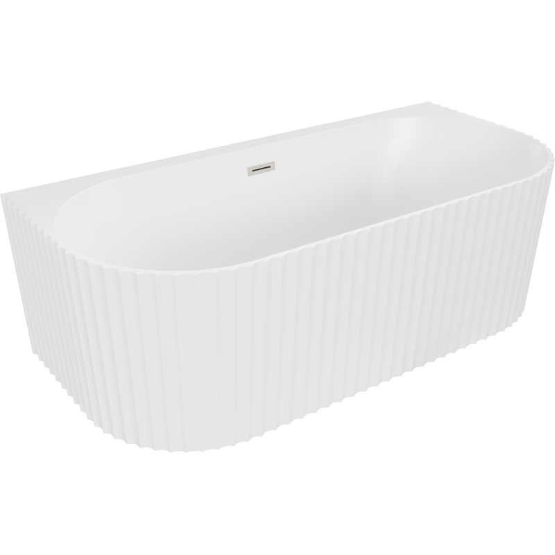 Mexen Sella freestanding wall-adjacent fluted bathtub 170 x 80 cm, white matte, brushed nickel overflow - 52711708001-97