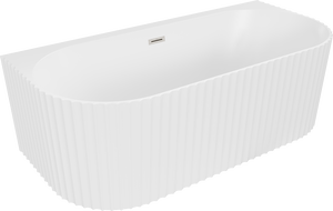 Mexen Sella freestanding back-to-wall fluted bathtub 170 x 80 cm, white matte, brushed nickel overflow - 52711708001-97