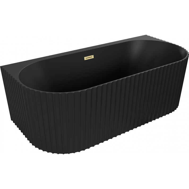 Mexen Sella freestanding back-to-wall ribbed bathtub 170 x 80 cm, matte black, brushed gold overflow - 52711708071-55
