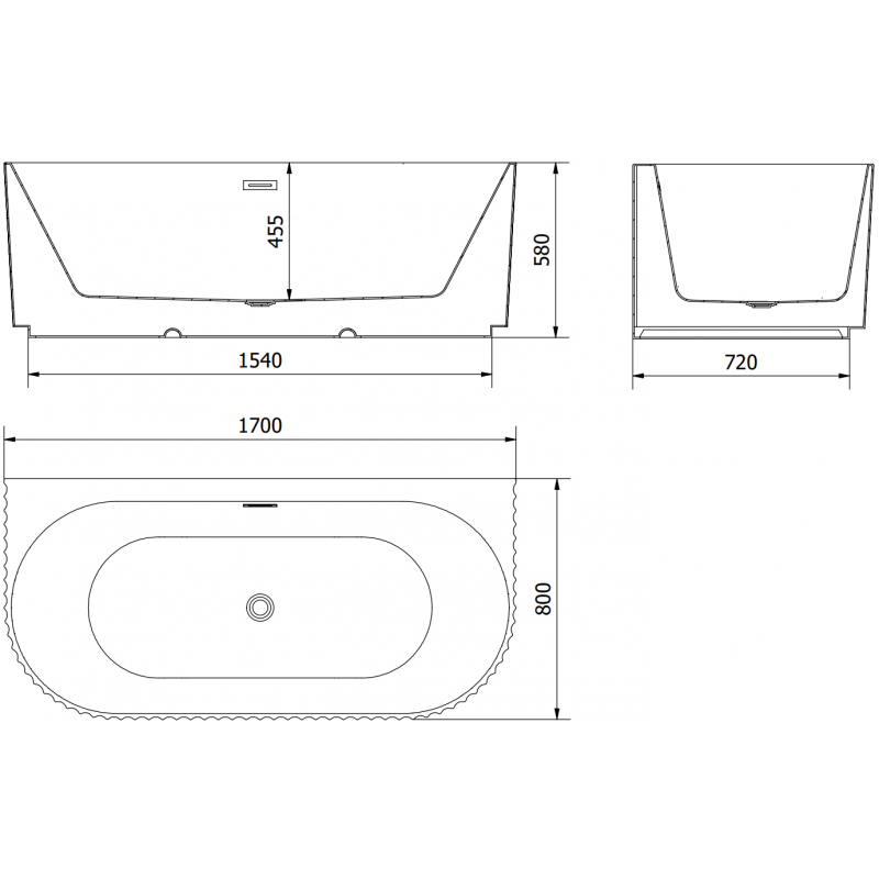 Mexen Sella freestanding back-to-wall ribbed bathtub 170 x 80 cm, matte black, brushed gold overflow - 52711708071-55