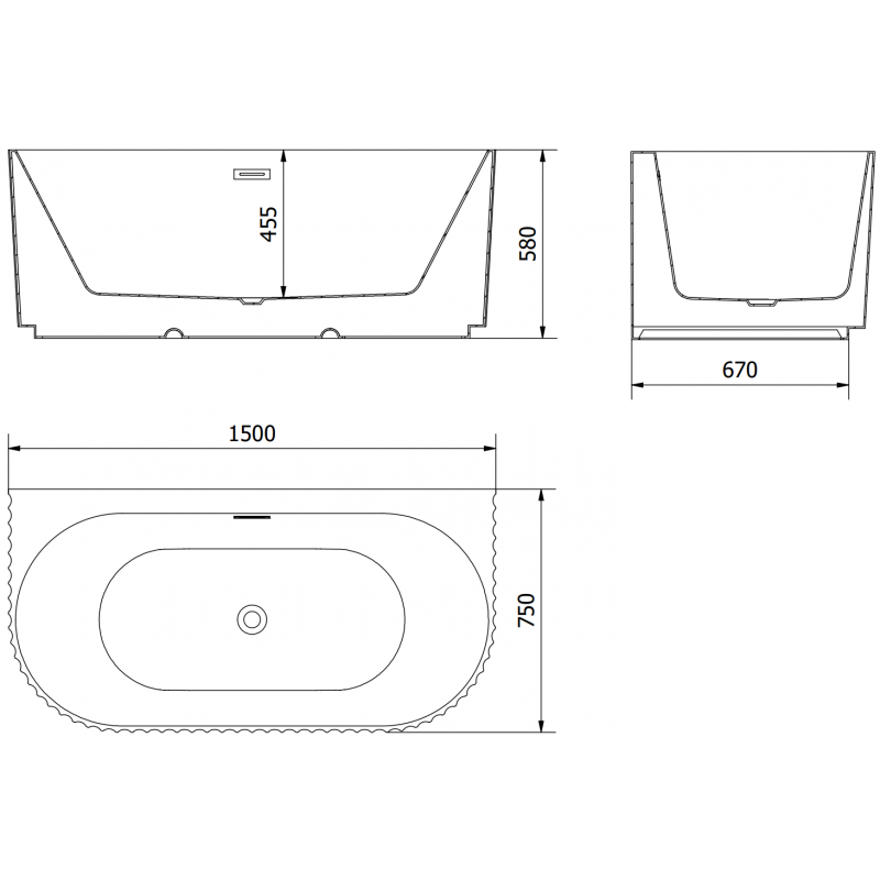 Mexen Sella 170 x 80 cm freestanding wall-mounted bathtub, black matte, overflow rose gold - 52711708071-60