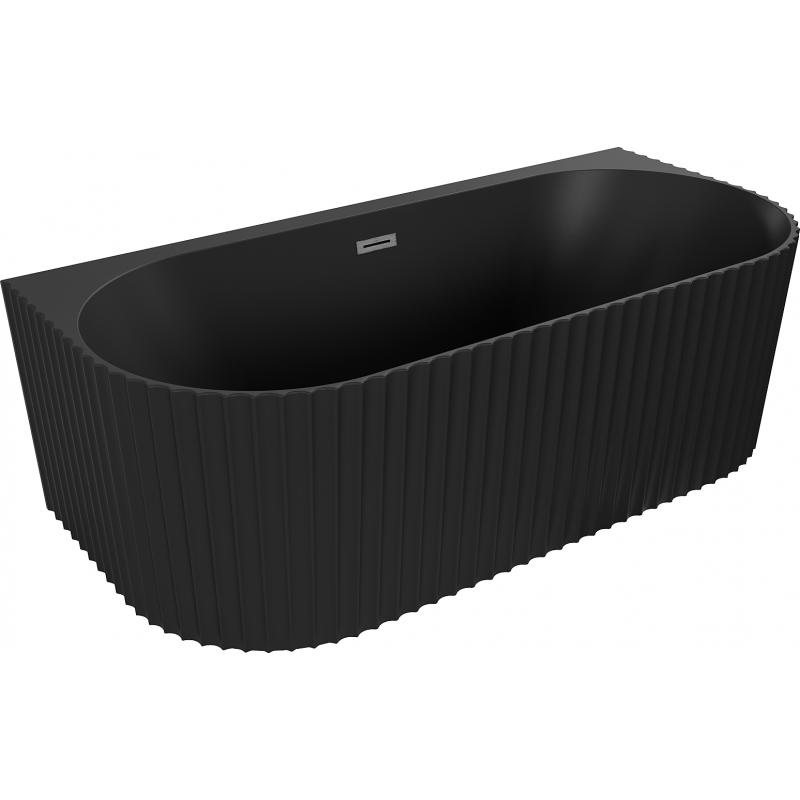 Mexen Sella freestanding wall-adjacent fluted bathtub 170 x 80 cm, black matte, brushed gun gray overflow - 52711708071-66