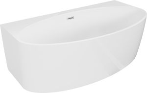 Mexen Bruna freestanding back-to-wall bathtub 150 x 82 cm, glossy white, chrome overflow - 52731508200-01