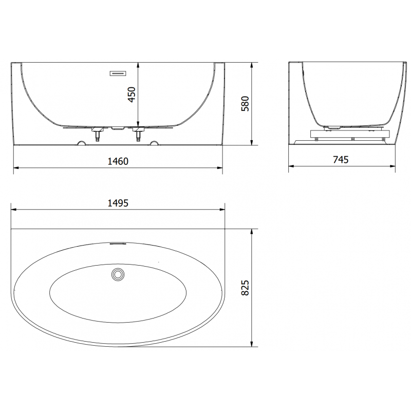 Mexen Bruna free-standing wall-adjacent bath 150 x 82 cm, white gloss, brushed gun gray overflow - 52731508200-66