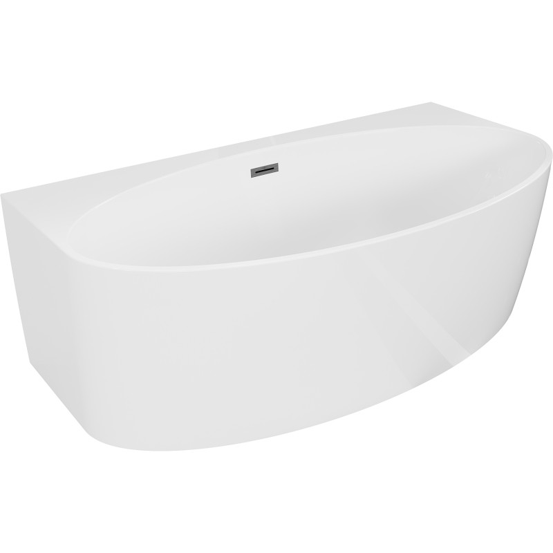 Mexen Bruna freestanding back-to-wall bathtub 150 x 82 cm, white gloss, brushed gun gray overflow - 52731508200-66