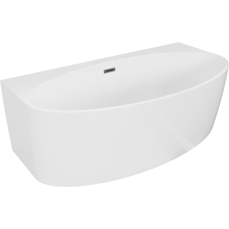 Mexen Bruna freestanding back-to-wall bathtub 150 x 82 cm, white gloss, brushed gun gray overflow - 52731508200-66