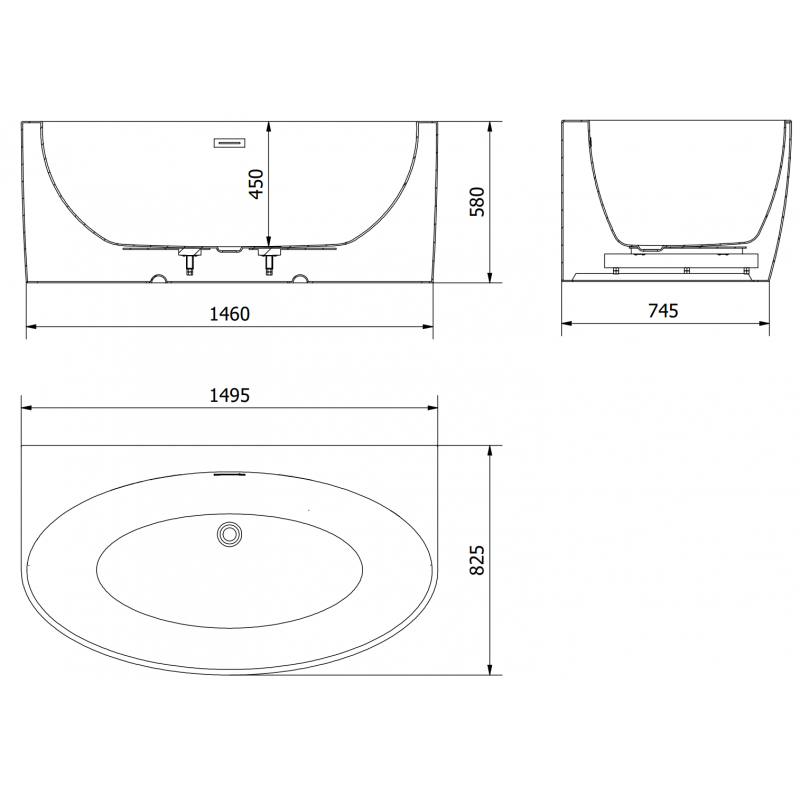 Mexen Bruna Freestanding Wall Bathtub 150 x 82 cm, White Gloss, Black Overflow - 52731508200-70