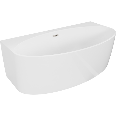 Mexen Bruna freestanding wall-adjacent bathtub 150 x 82 cm, white gloss, brushed nickel overflow - 52731508200-97