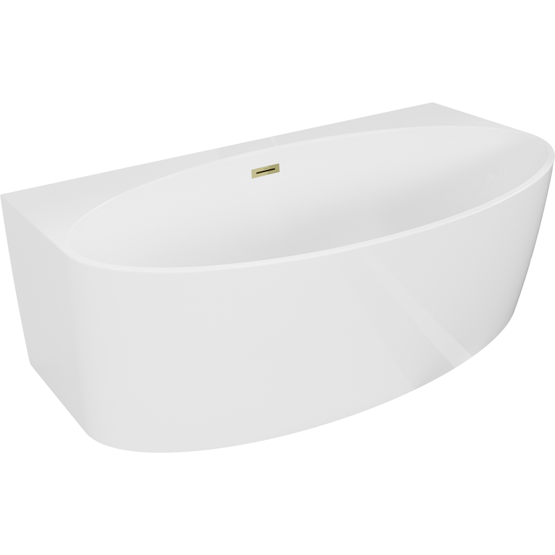 Mexen Bruna freestanding semi-wall bath 170 x 88 cm, white gloss, overflow gold - 52731708800-50