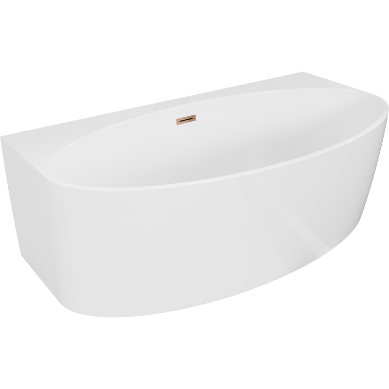Mexen Bruna freestanding wall-adjacent bathtub 170 x 88 cm, white gloss, overflow rose gold - 52731708800-60