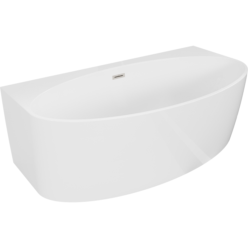 Mexen Bruna freestanding wall-adjacent bathtub 170 x 88 cm, white gloss, brushed nickel overflow - 52731708800-97