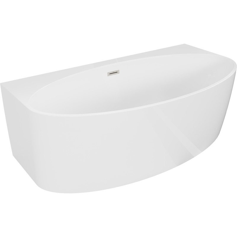 Mexen Bruna freestanding wall-back bathtub 170 x 88 cm, white gloss, brushed nickel overflow - 52731708800-97