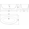 Mexen Bruna freestanding wall-adjacent bathtub 170 x 88 cm, white gloss, brushed nickel overflow - 52731708800-97