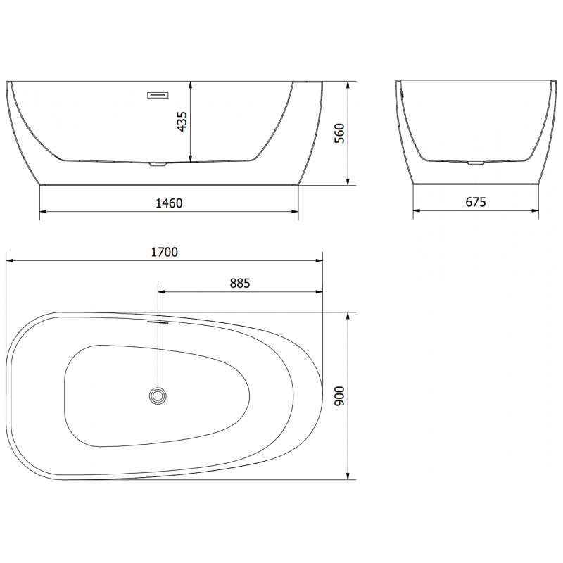 Mexen Giada free-standing bath 170 x 90 cm, white gloss, white overflow - 52741709000-20