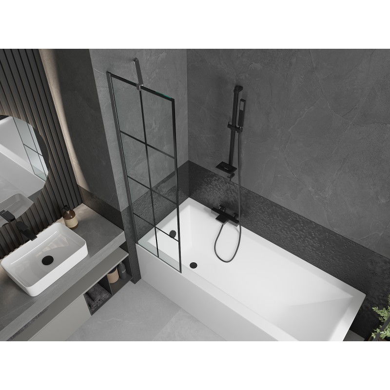 Mexen Next 1-wing bath screen 50 x 150 cm, black grid, gun gray brushed - 895-050-000-00-77-66