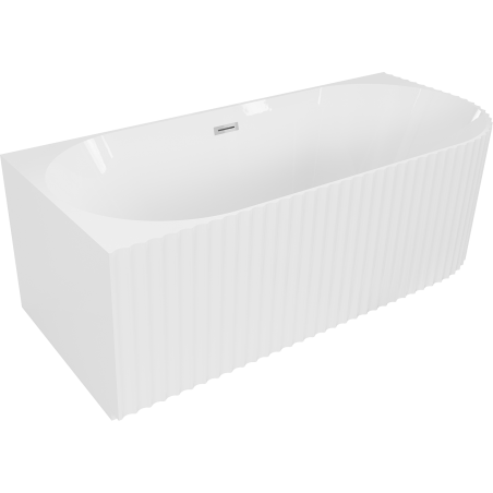 Mexen Gia freestanding corner ribbed bathtub left 150 x 75 cm, white gloss, chrome overflow - 52701507500L-01