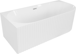 Mexen Gia freestanding corrugated corner bathtub left 150 x 75 cm, white gloss, chrome overflow - 52701507500L-01