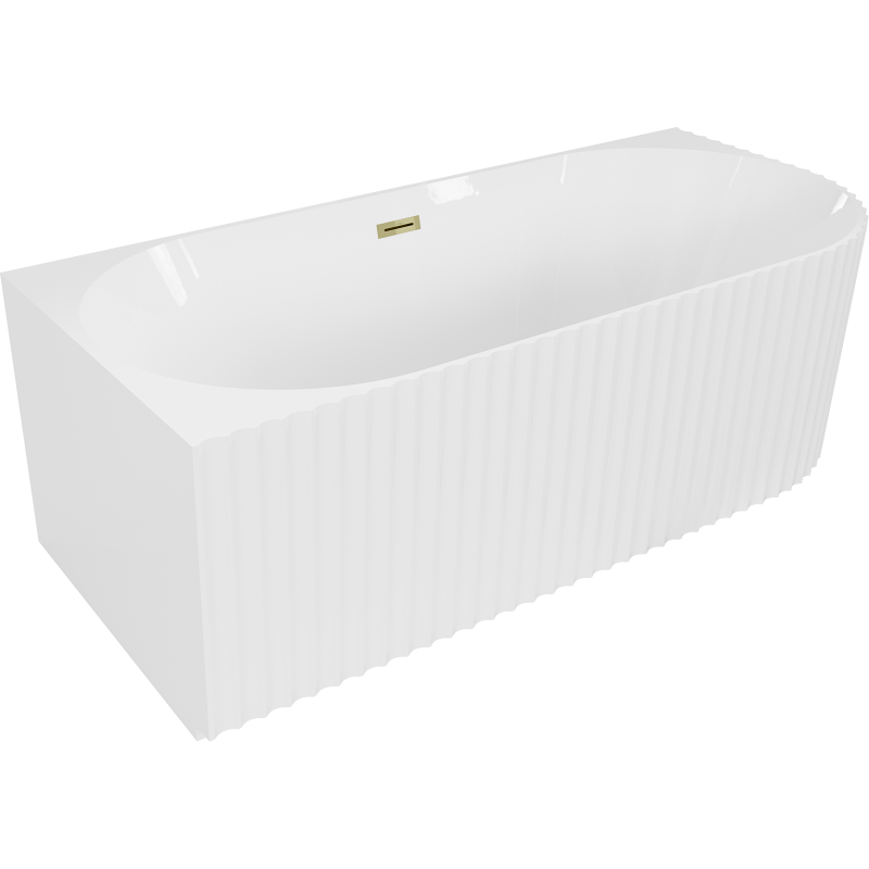 Mexen Gia freestanding corner fluted left bathtub 150 x 75 cm, white gloss, gold overflow - 52701507500L-50