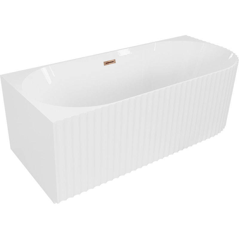 Mexen Gia freestanding corner fluted bathtub left 150 x 75 cm, white gloss, pink gold overflow - 52701507500L-60