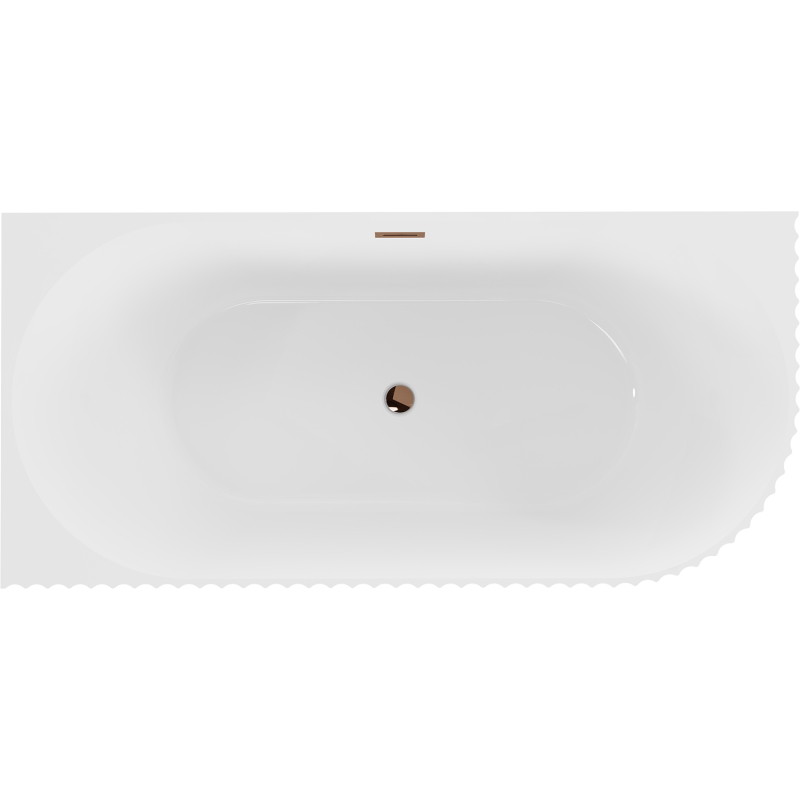 Mexen Gia freestanding corner fluted bathtub left 150 x 75 cm, white gloss, pink gold overflow - 52701507500L-60